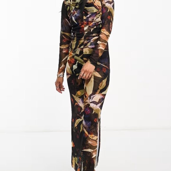 AllSaints Tia Tippi Dress NWT Tropical Floral Print Asymmetrical Midi size 4 - Picture 2 of 10